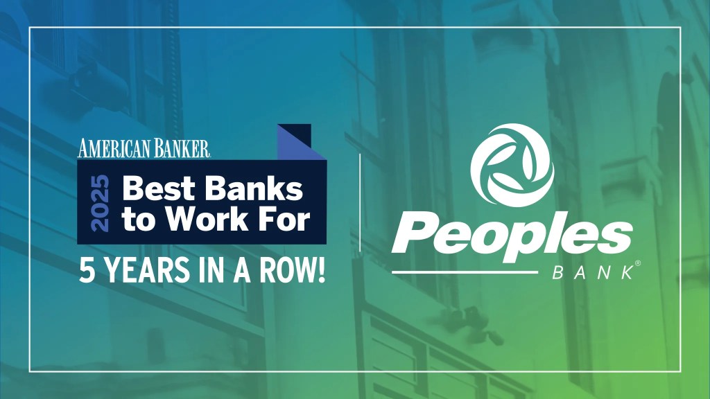 American Banker 2026 Best bank to Work For logo. Peoples Bank logo