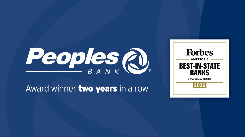 Peoples Bank (logo), a Forbes Best-in-State 2026 winner (logo). Award-winner two years in a row.