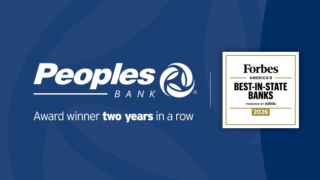 Peoples Bank (logo), a Forbes Best-in-State 2026 winner (logo). Award-winner two years in a row.